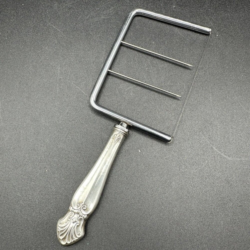 Vtg Sterling Silver Cheese Wire Slicer Server Cutter Royal Family Fleur De Lys